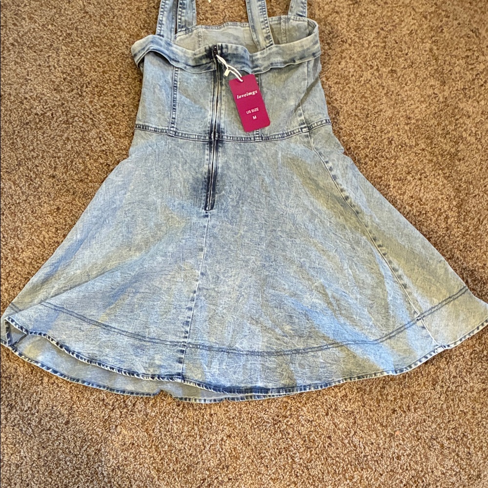 Denim Mini Dress with Bow Straps - Picture 3 of 3